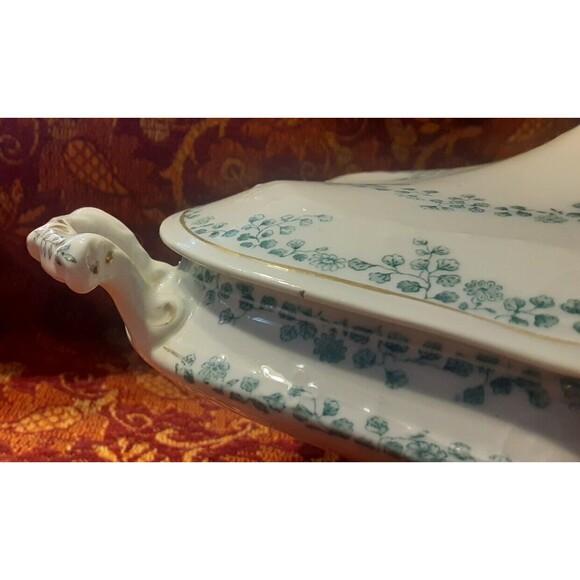 Antique Lidded Oval Tureen WH Grindley & Co Flow Blue Aldine Pattern - Picture 4 of 12